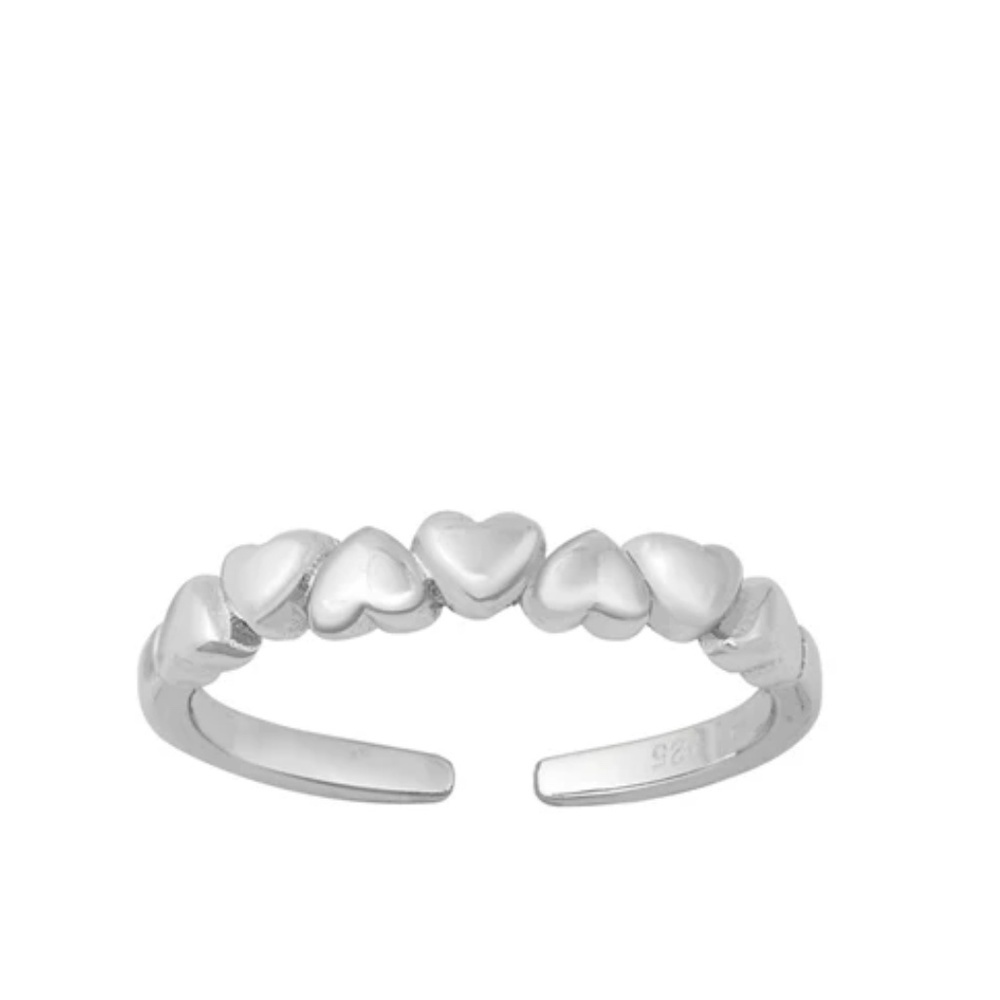 Sterling Silver Toe Ring – Mini Hearts | Adjustable